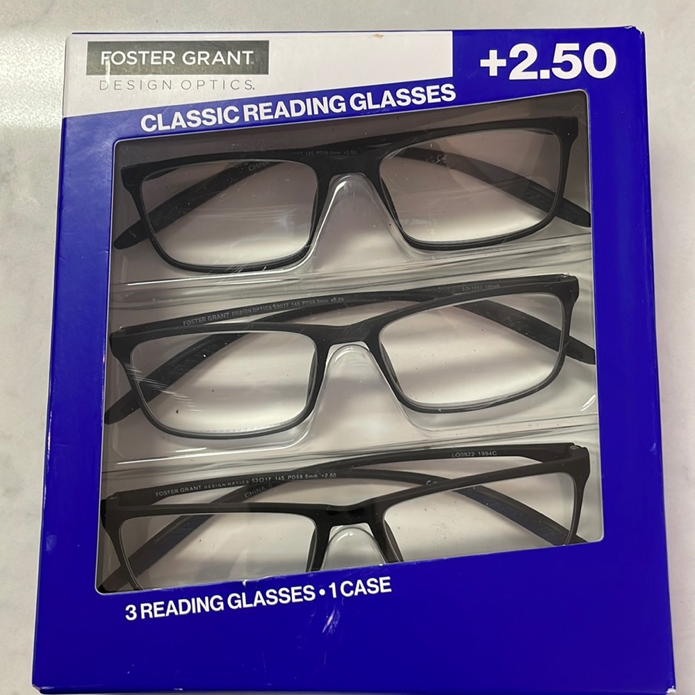 Foster Grant Reading Glasses + 250 New In Box UNISEX